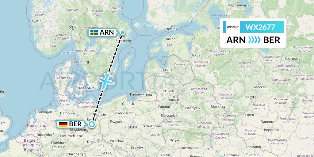 WX2677 Cityjet Flight Map: Stockholm to Berlin