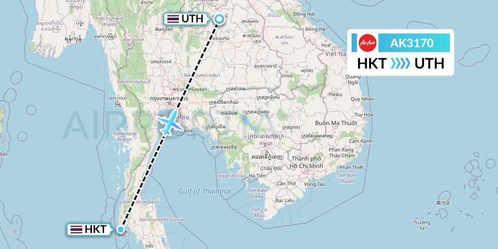 AK3170 AirAsia Flight Map: Phuket to Udon Thani