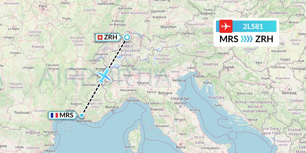 2L581 Helvetic Airways Flight Map: Marseille to Zurich