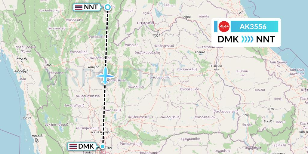 AK3556 AirAsia Flight Map: Bangkok to Nan