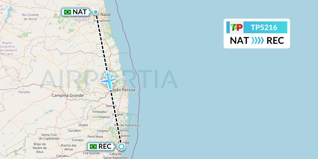 TP5216 TAP Portugal Flight Map: Natal to Recife