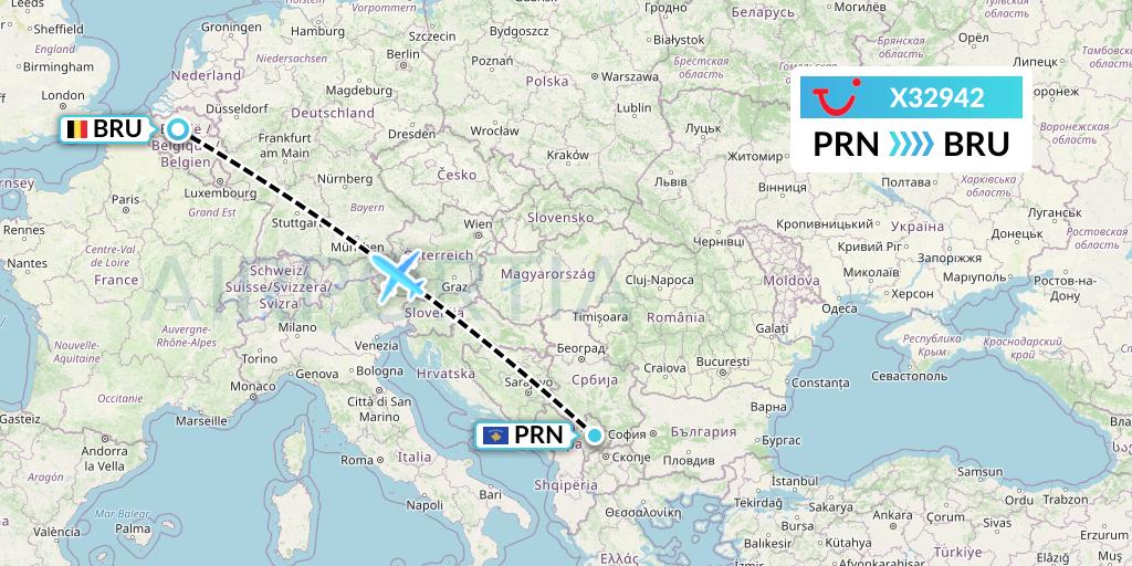 X32942 TUI fly Germany Flight Map: Pristina to Brussels