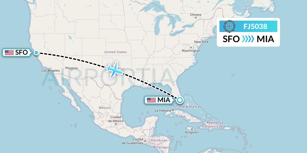 FJ5038 Fiji Airways Flight Map: San Francisco to Miami