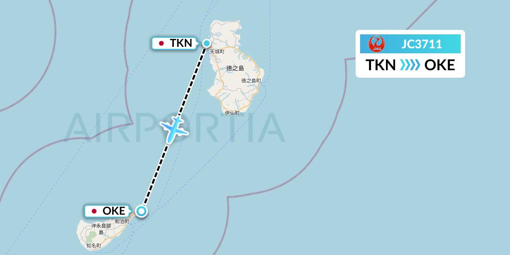 JC3711 Japan Air Commuter Flight Map: Tokunoshima to Japan