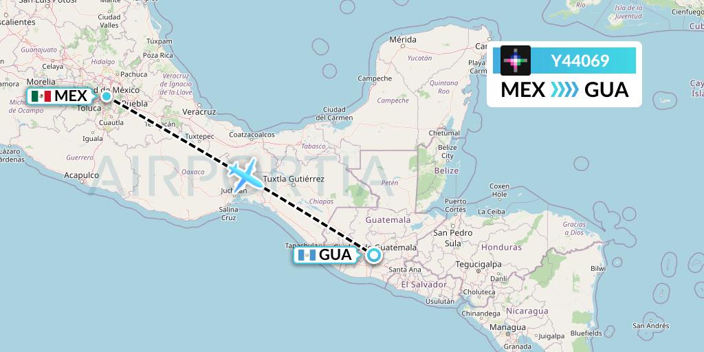 Y44069 Volaris Flight Map: Mexico City to Guatemala City