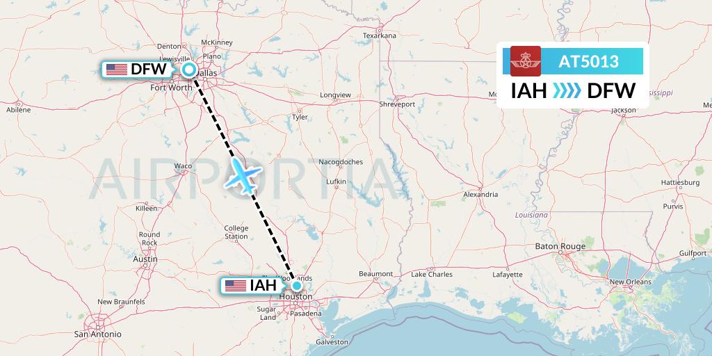 AT5013 Royal Air Maroc Flight Map: Houston to Dallas
