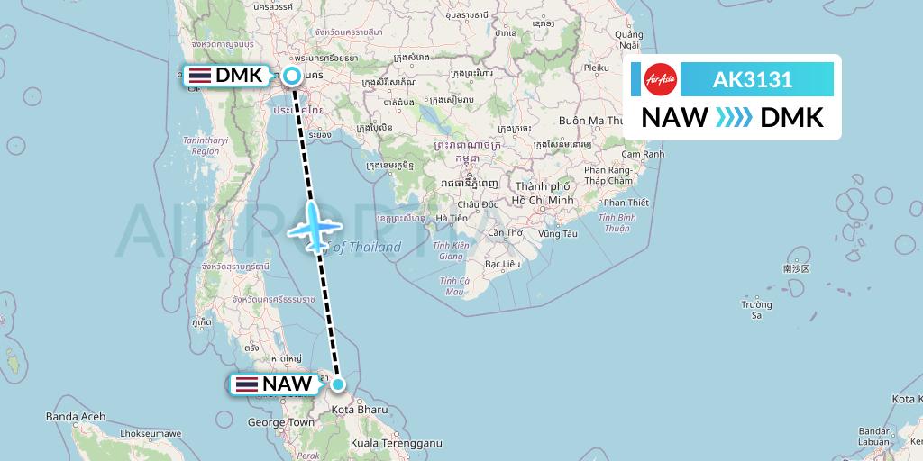 AK3131 AirAsia Flight Map: Narathiwat to Bangkok