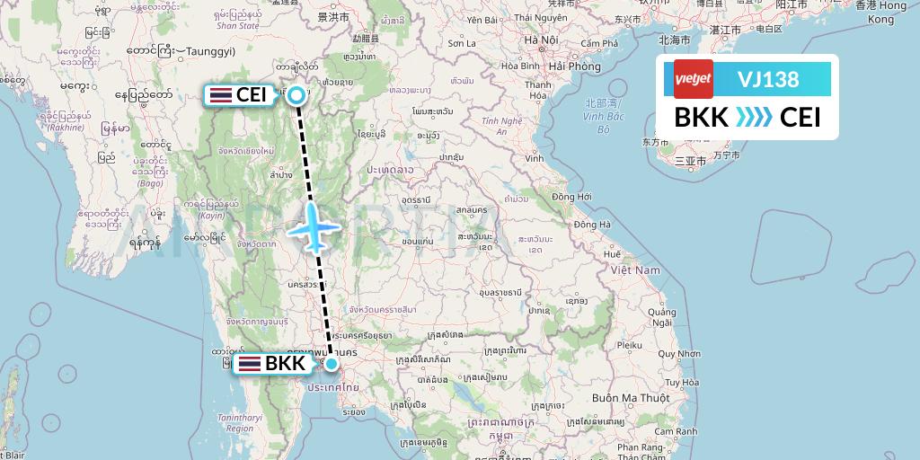 VJ138 VietJet Air Flight Map: Bangkok to Chiang Rai