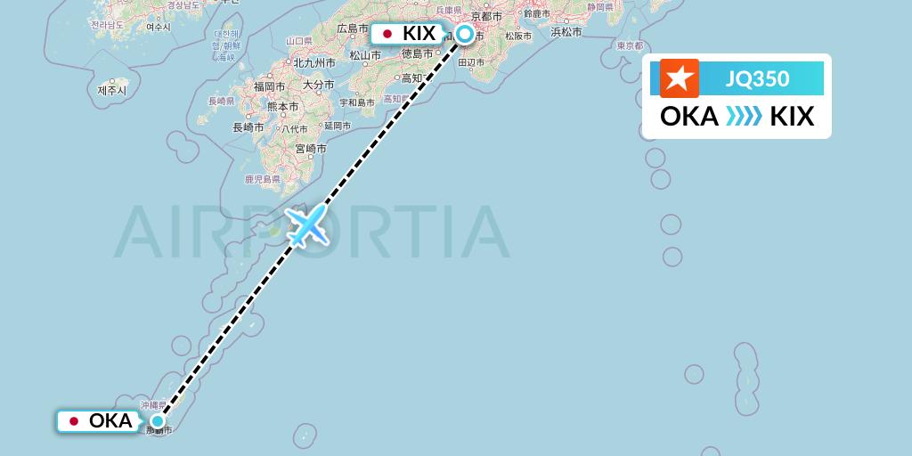 JQ350 Jetstar Airways Flight Map: Naha to Osaka