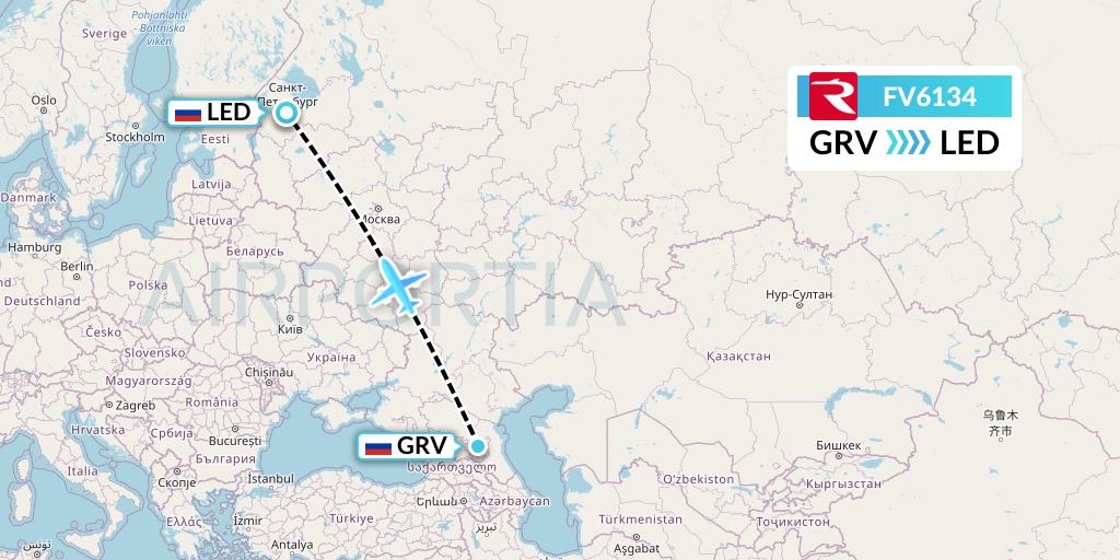 FV6134 Rossiya Flight Map: Grozny to St. Petersburg