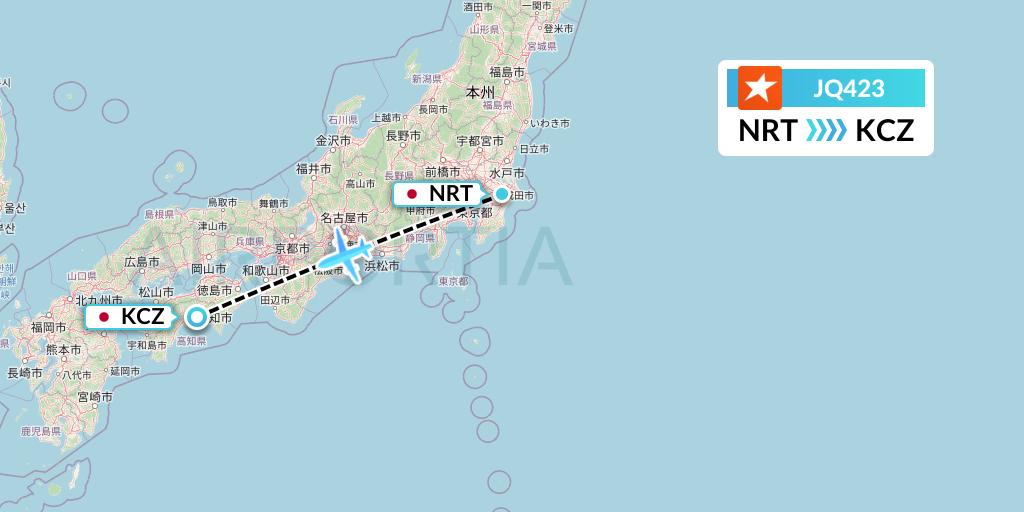 JQ423 Jetstar Airways Flight Map: Tokyo to Nankoku