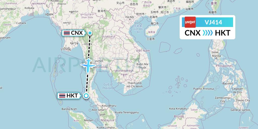 VJ414 VietJet Air Flight Map: Chiang Mai to Phuket