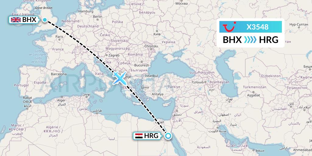 X3548 TUI fly Germany Flight Map: Birmingham to Hurghada