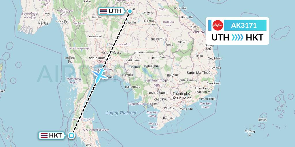 AK3171 AirAsia Flight Map: Udon Thani to Phuket