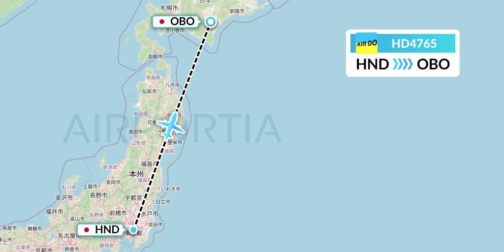 HD4765 Air Do Flight Map: Tokyo to Obihiro