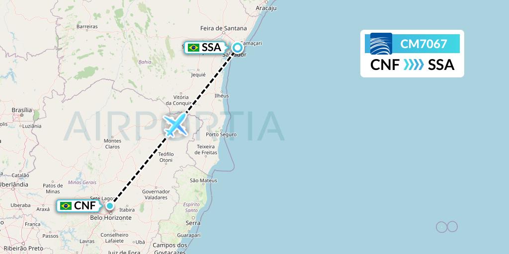 CM7067 Copa Airlines Flight Map: Belo Horizonte to Salvador