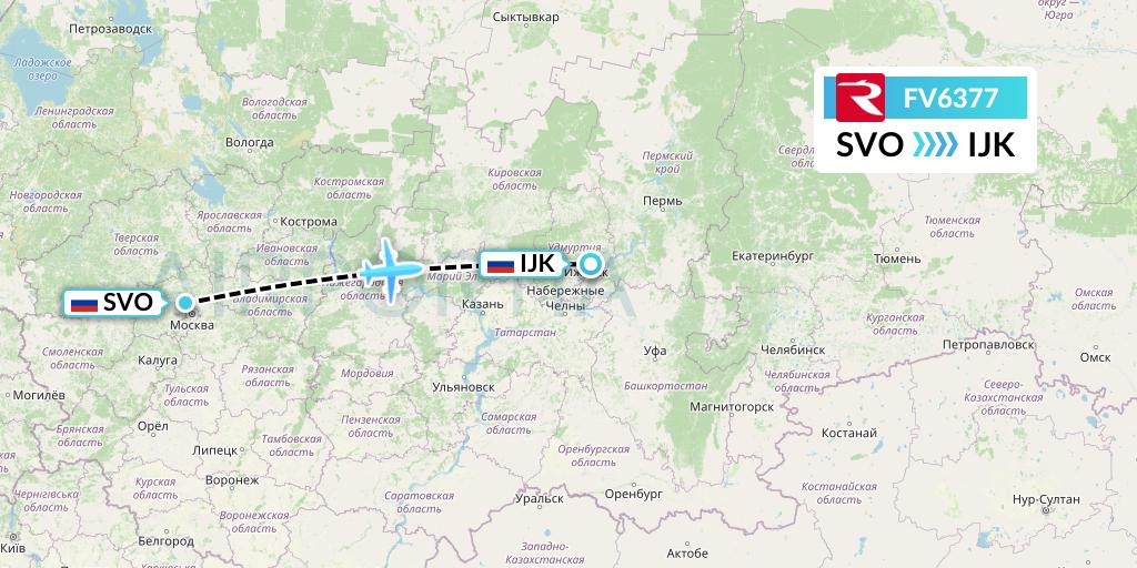 FV6377 Rossiya Flight Map: Moscow to Izhevsk