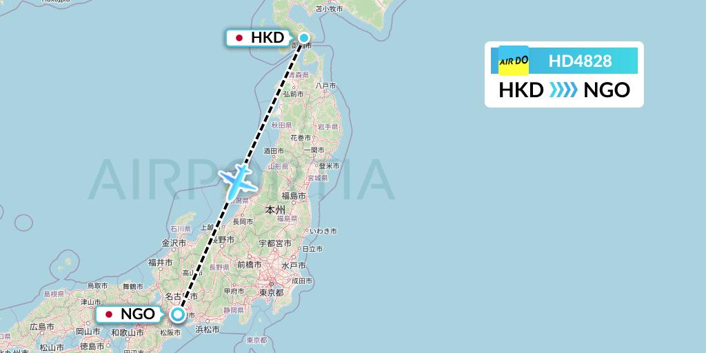 HD4828 Air Do Flight Map: Hakodate to Nagoya