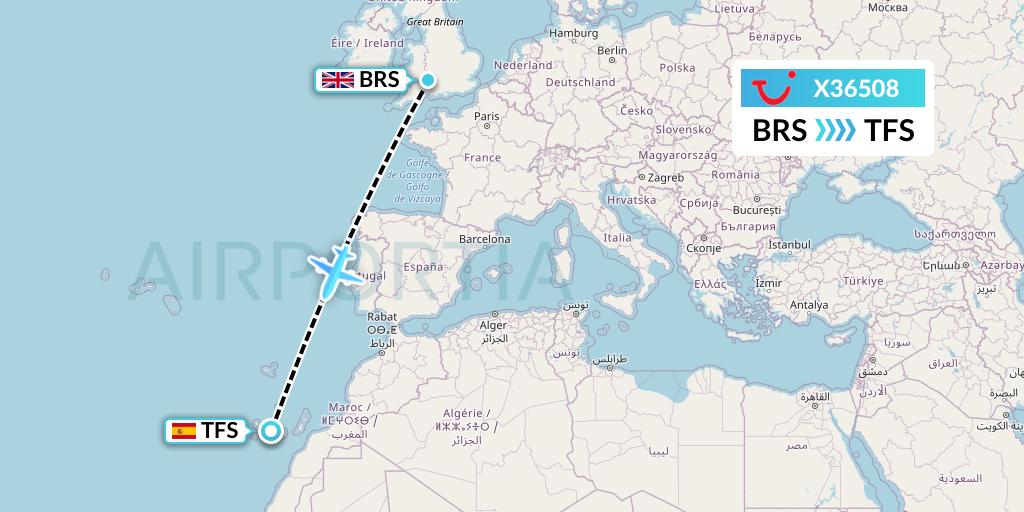 X36508 TUI fly Germany Flight Map: Bristol to Tenerife