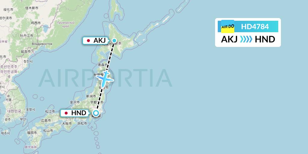 HD4784 Air Do Flight Map: Asahikawa to Tokyo