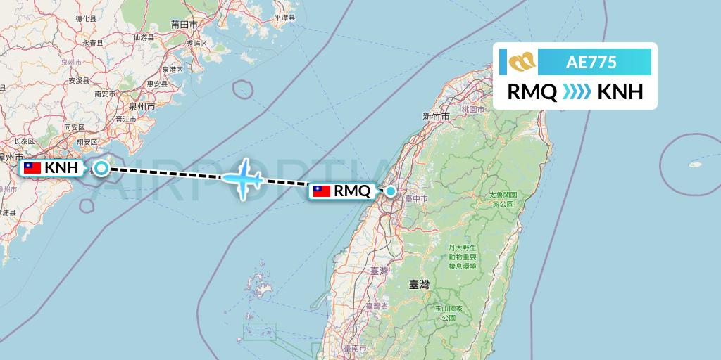 AE775 Mandarin Airlines Flight Map: Taichung to Kinmen
