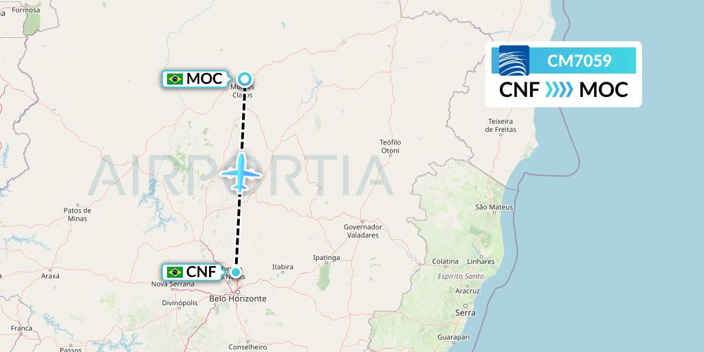 CM7059 Copa Airlines Flight Map: Belo Horizonte to Montes Claros