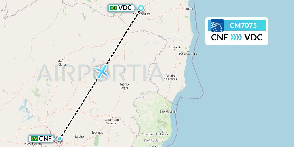 CM7075 Copa Airlines Flight Map: Belo Horizonte to Vitoria Da Conquista
