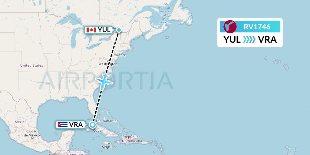 RV1746 Air Canada Rouge Flight Map: Montreal to Varadero