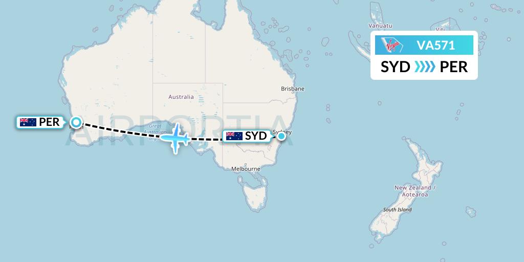 VA571 Virgin Australia Flight Map: Sydney to Perth