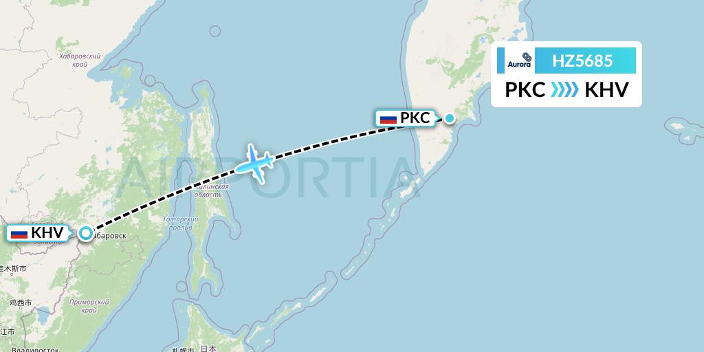 HZ5685 Aurora Flight Map: Petropavlovsk-Kamchatsky to Khabarovsk