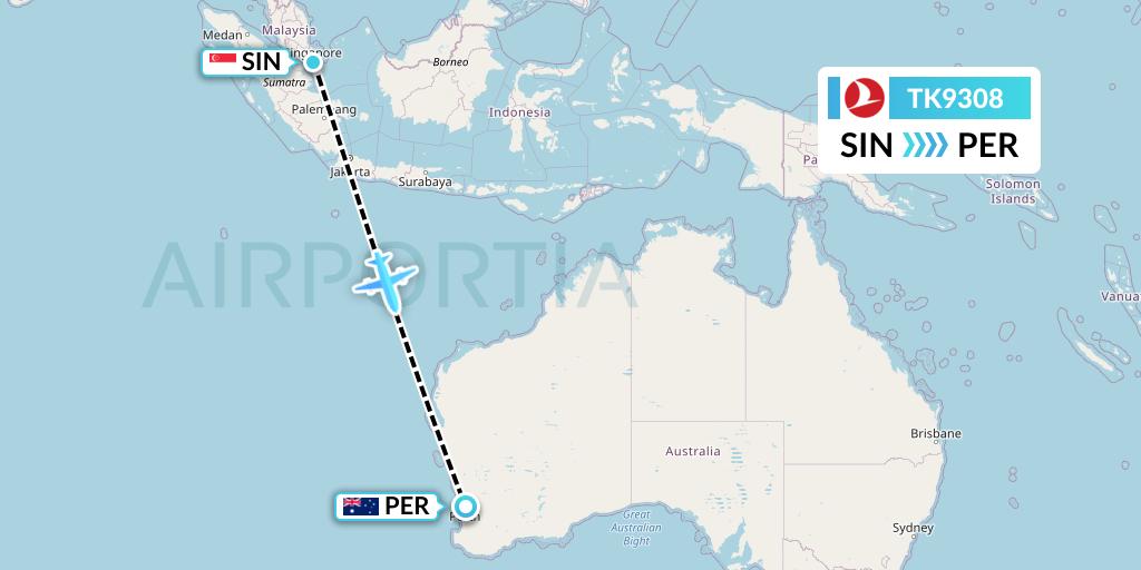 TK9308 Turkish Airlines Flight Map: Singapore to Perth
