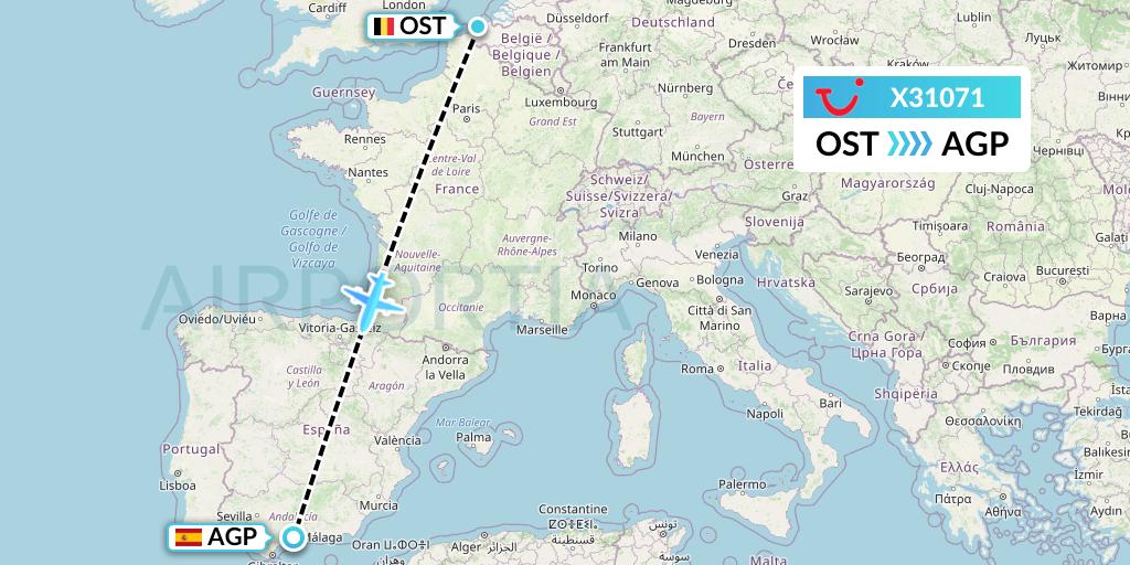 X31071 TUI fly Germany Flight Map: Ostend to Malaga