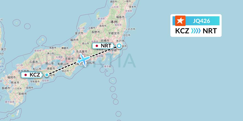 JQ426 Jetstar Airways Flight Map: Nankoku to Tokyo