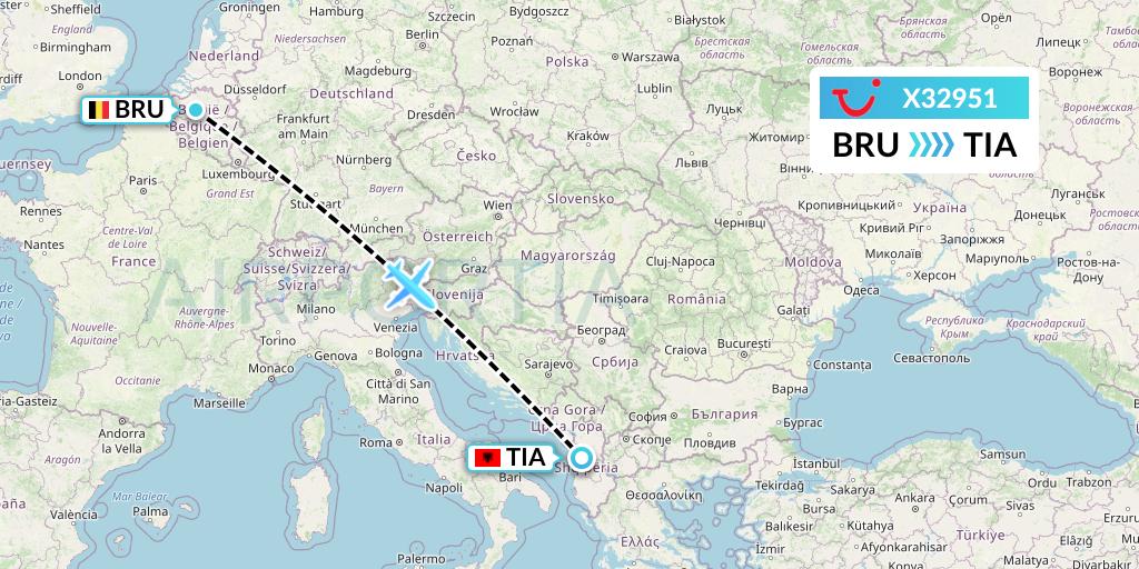 X32951 TUI fly Germany Flight Map: Brussels to Tirana