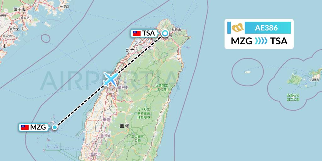 AE386 Mandarin Airlines Flight Map: Makung to Taipei