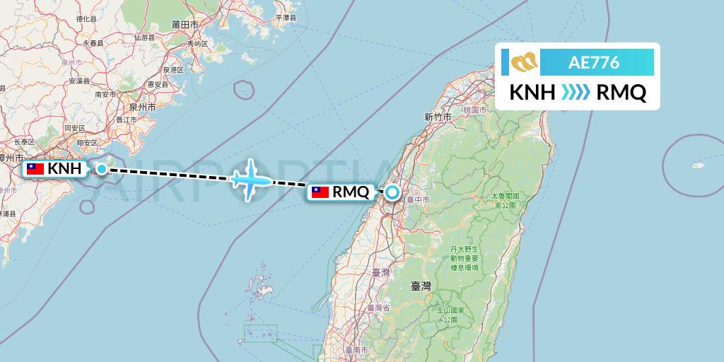 AE776 Mandarin Airlines Flight Map: Kinmen to Taichung