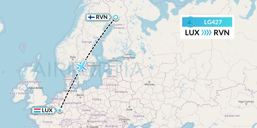 LG427 Luxair Flight Map: Luxembourg to Rovaniemi