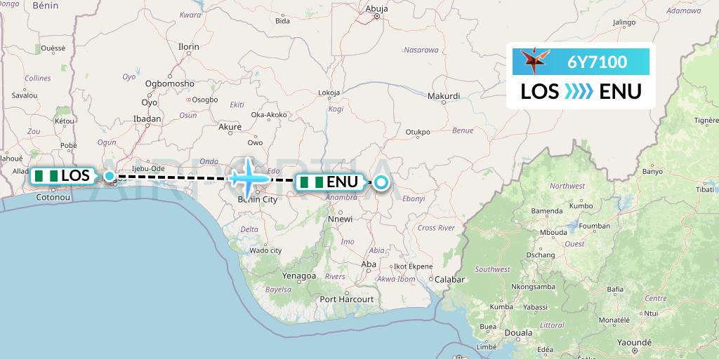 6Y7100 SmartLynx Flight Map: Lagos to Enugu
