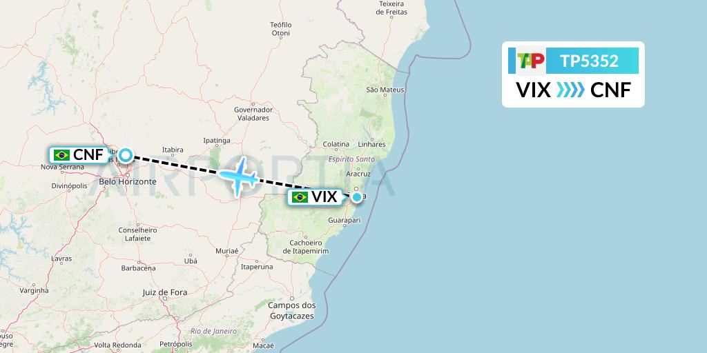 TP5352 TAP Portugal Flight Map: Vitoria to Belo Horizonte