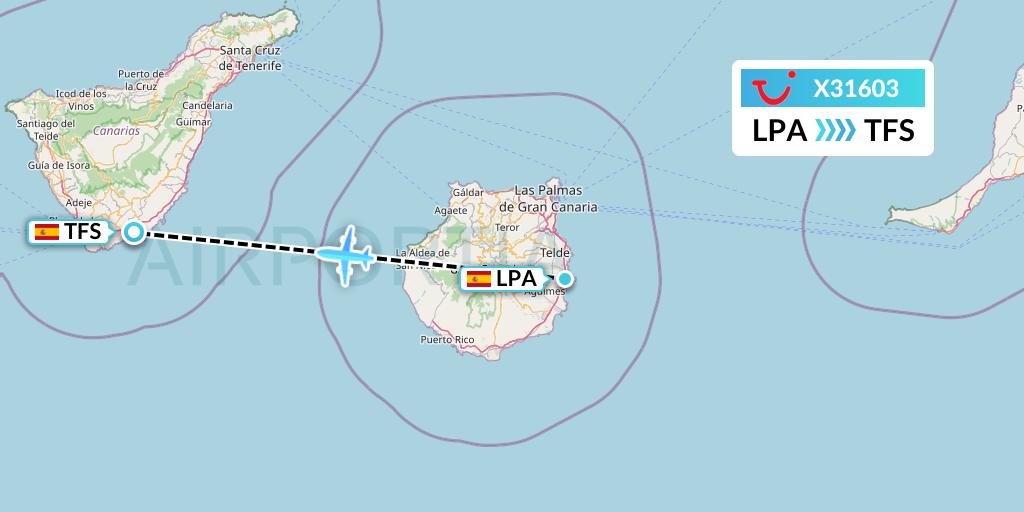 X31603 TUI fly Germany Flight Map: Las Palmas to Tenerife