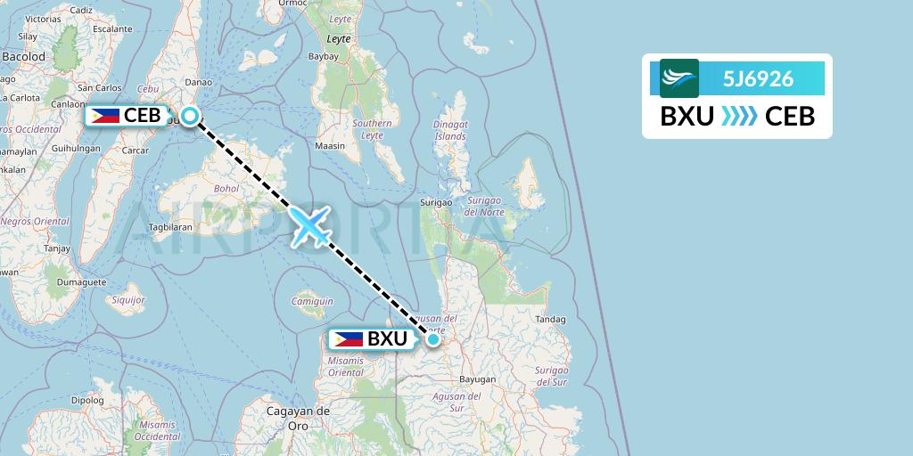 5J6926 CEBU Pacific Air Flight Map: Butuan to Cebu