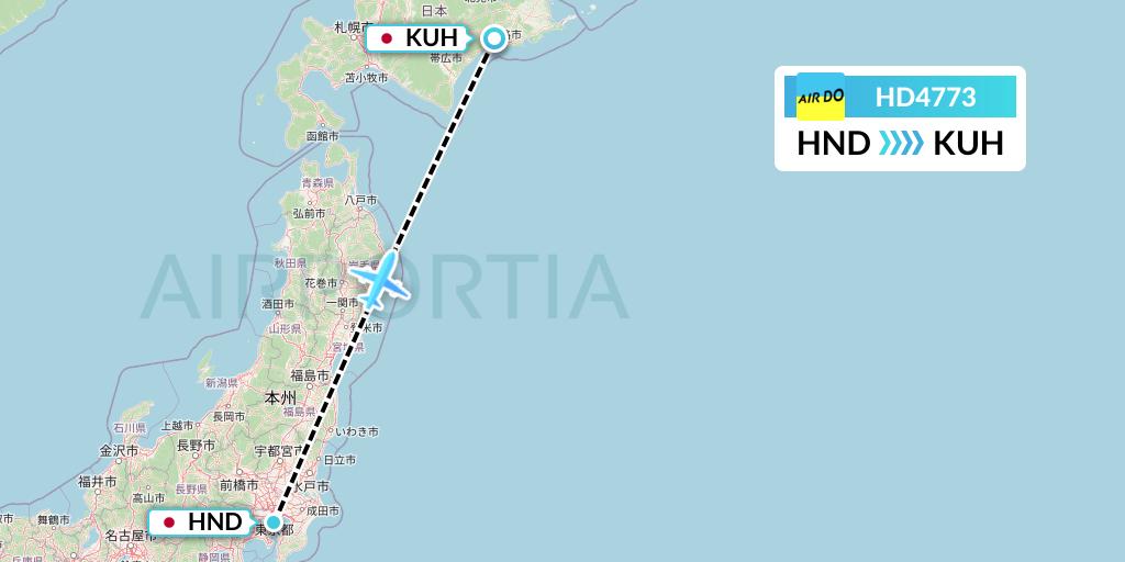 HD4773 Air Do Flight Map: Tokyo to Kushiro