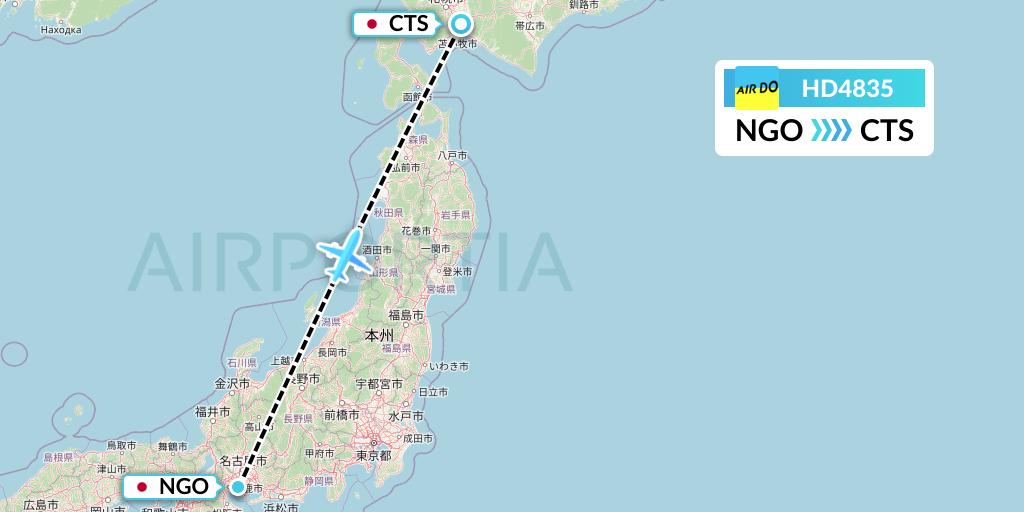 HD4835 Air Do Flight Map: Nagoya to Sapporo