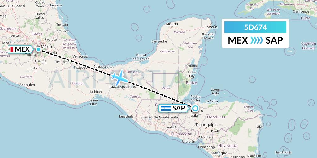 5D674 Aeromexico Connect Flight Map: Mexico City to San Pedro Sula