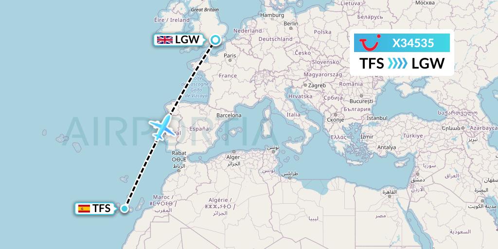 X34535 TUI fly Germany Flight Map: Tenerife to London