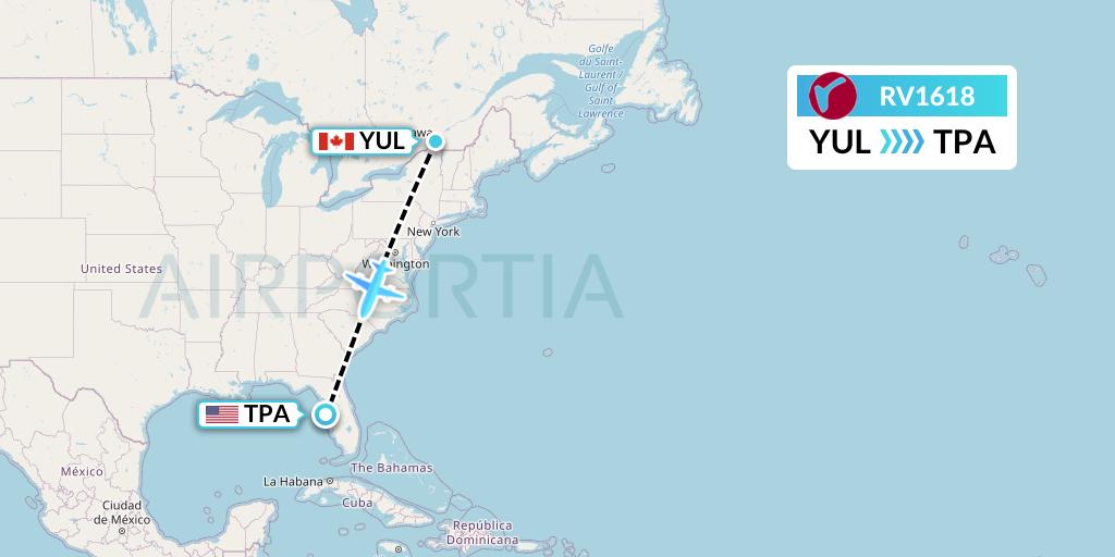 RV1618 Air Canada Rouge Flight Map: Montreal to Tampa