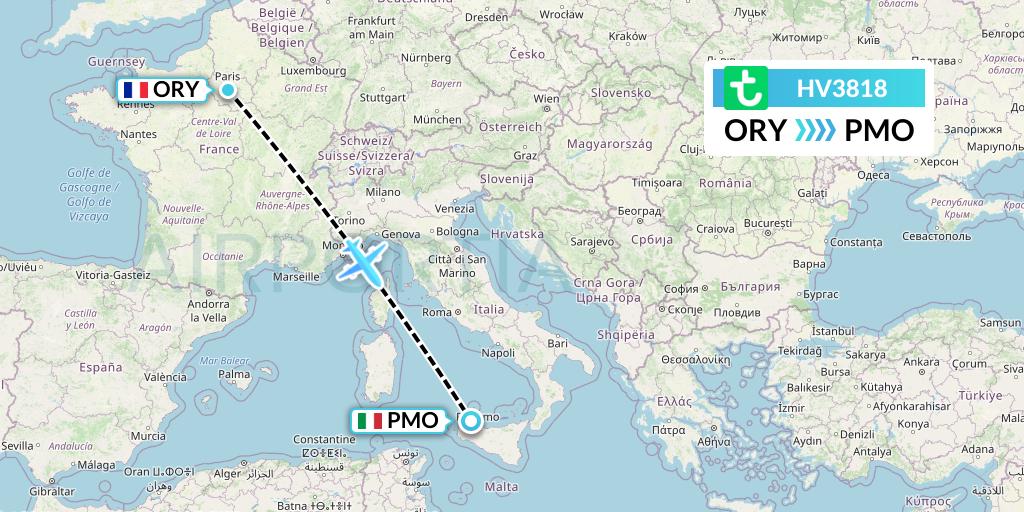HV3818 Transavia Flight Map: Paris to Palermo