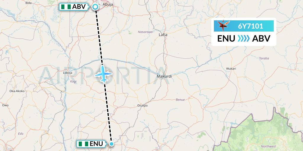 6Y7101 SmartLynx Flight Map: Enugu to Abuja