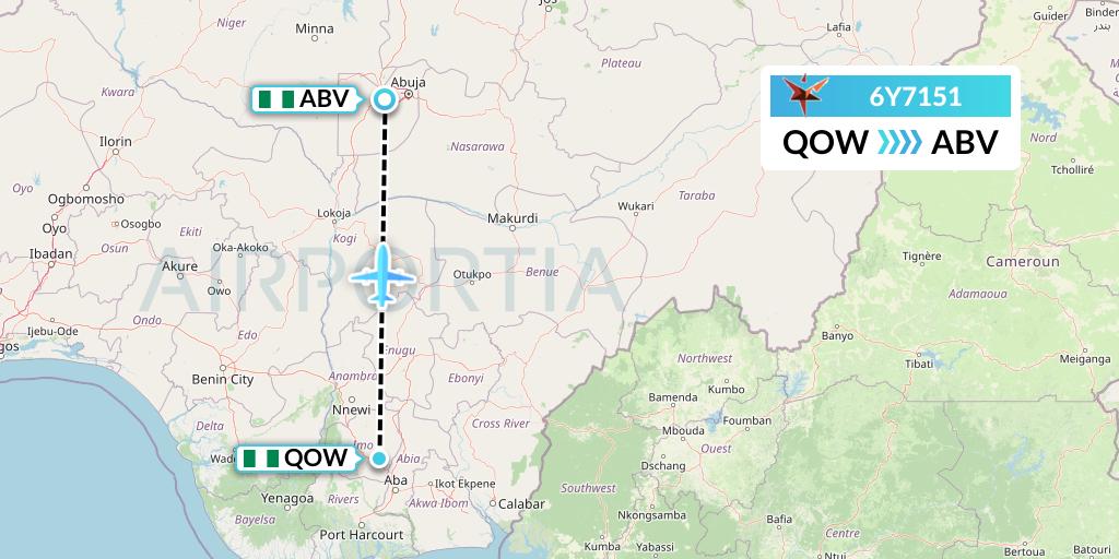 6Y7151 SmartLynx Flight Map: Owerri to Abuja