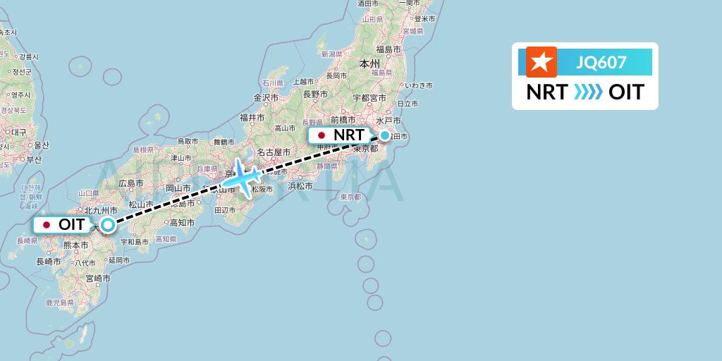 JQ607 Jetstar Airways Flight Map: Tokyo to Oita
